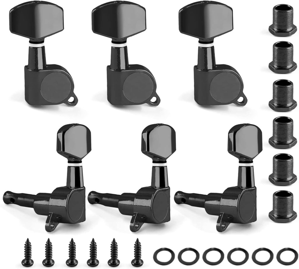 Jiozermi Black Sealed Guitar Tuners Pegs, 3L+3R String Tuning Pegs Keys Machine Heads Set Guitar Replacement Parts for Acoustic or Electric Guitar