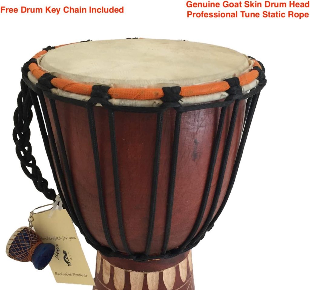 JIVE BRAND Djembe Drum Bongo Congo African Wood Drum Professional Quality With Heavy Base/Includes Drum Key Chain (16 High Painted)