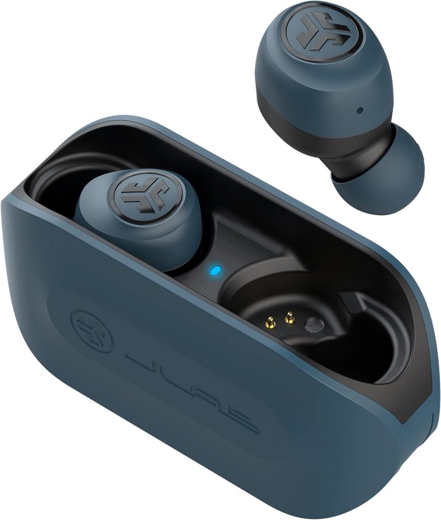 JLab Go Air True Wireless Bluetooth Earbuds + Charging Case, Dual Connect, IP44 Sweat Resistance, Bluetooth 5.0 Connection, 3 EQ Sound Settings Signature, Balanced, Bass Boost (Blue)
