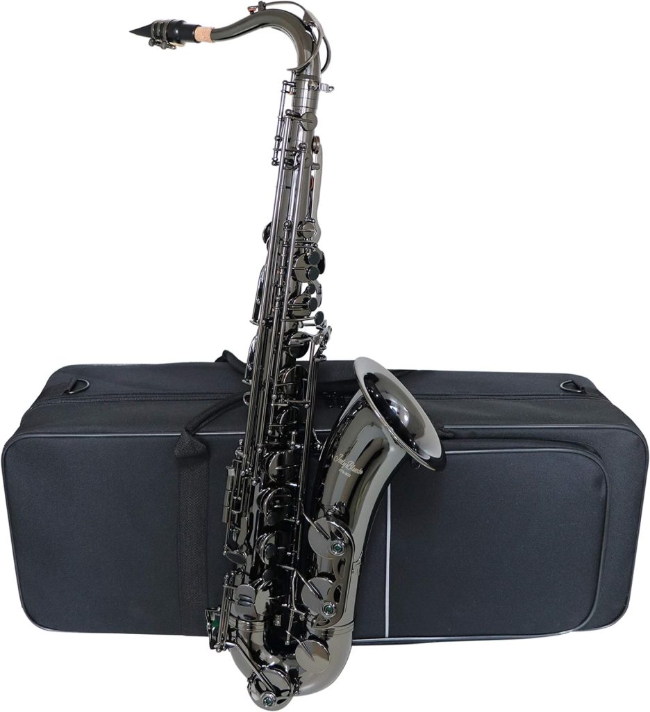 JodyBlues JTS-802 Tenor Saxophone Bb Professional Black lacquered Tenor Sax with Cleaning Cloth，Gloves, Carrying Case, Mouthpiece, Neck Straps,Reeds