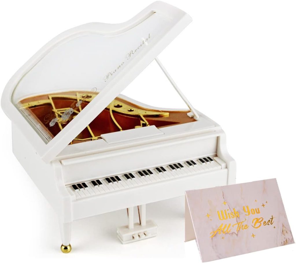 Jofanvin Piano Machine-Music-Box-Vintage-Hand-Cranked-Mechanism Mini Musical Retro Classical Table Desk Decoration with Greeting Card
