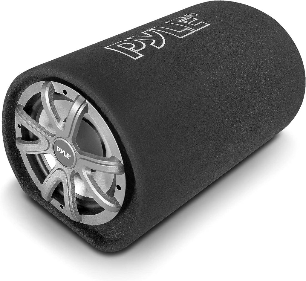 Jovial 10-Inch Carpeted Subwoofer Tube Speaker - 500 Watt High Powered Car Audio Sound Component Speaker Enclosure System with 2” Aluminum Voice Coil, 4 Ohm, Rear Vented Design - PLTB101