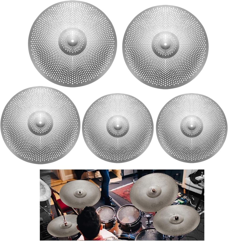 joyibay Low Volume Cymbal Pack Golden Mute Cymbal 14Hi-hat+16Crash+18Crash+20Ride Quiet Drum Cymbal Pack