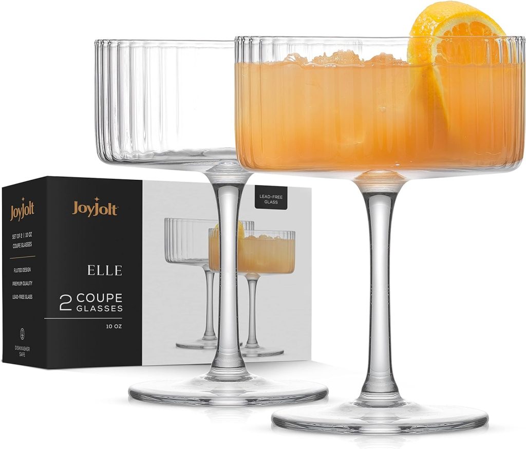 JoyJolt – ELLE 6oz Champagne Glasses. Vintage Style Unique Drinking Mimosa Glasses, Cocktail Glasses or Wedding Champagne Flutes.