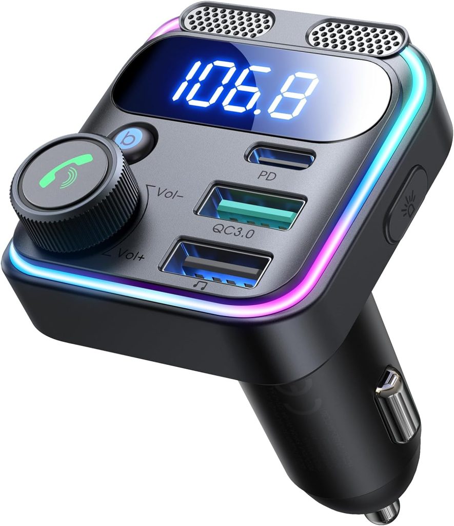 JOYROOM Bluetooth 5.3 FM Transmitter Car Adapter, [Stronger Dual Mics  HiFi Deep Bass Sound], 48W PDQC3.0 USB C Car Charger Cigarette Lighter Adapter, Hands-Free Calling Radio Stereo Receiver