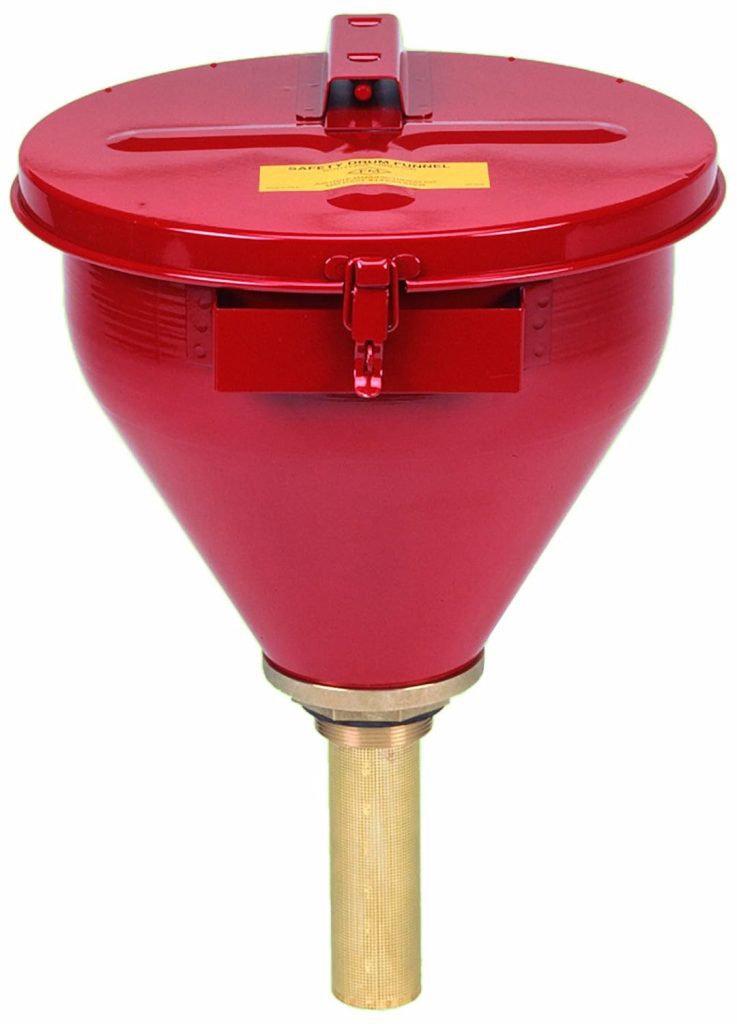 Justrite 2.6 Gallon Red Galvanized Steel Large Safety Drum Funnel with Self-Closing Cover and 6 Flame Arrester (for Flammables) (08207)