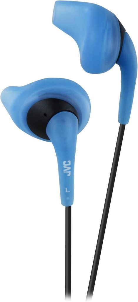 JVC Blue and Black Nozzel Secure Comfort Fit Sweat Proof Gumy Sport Earbuds with long colored cord HA-EN10A