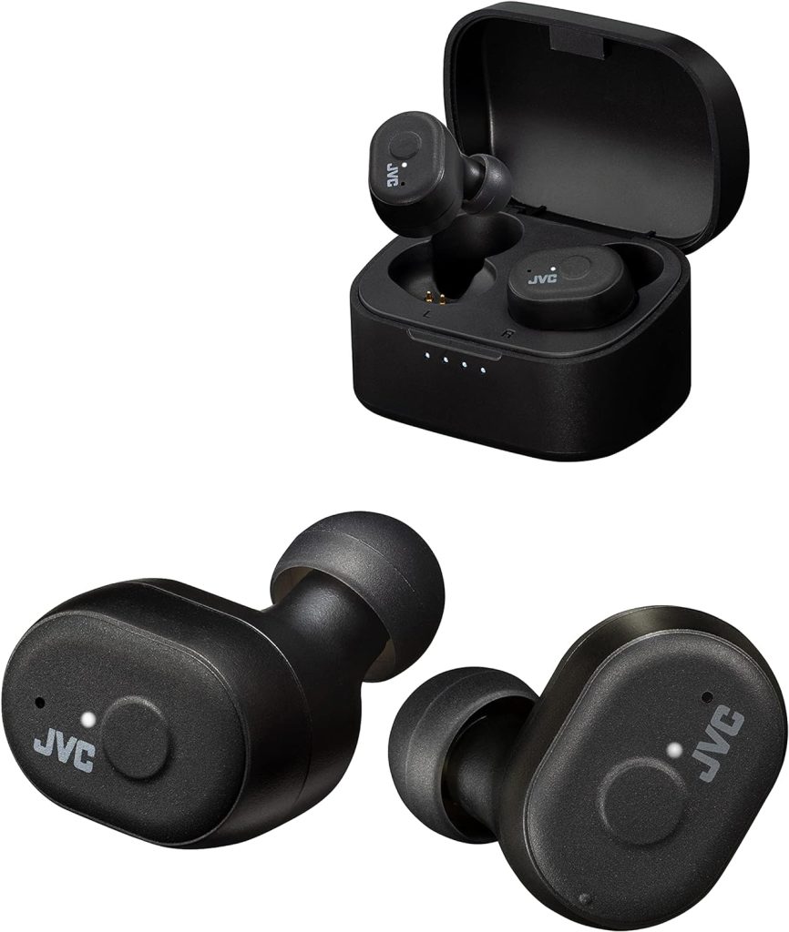JVC HAA11T Series Marshmallow True Wireless Earbuds Headphones, 28H Long Battery Life with Charging Case, Waterproof IPX5 (Black)