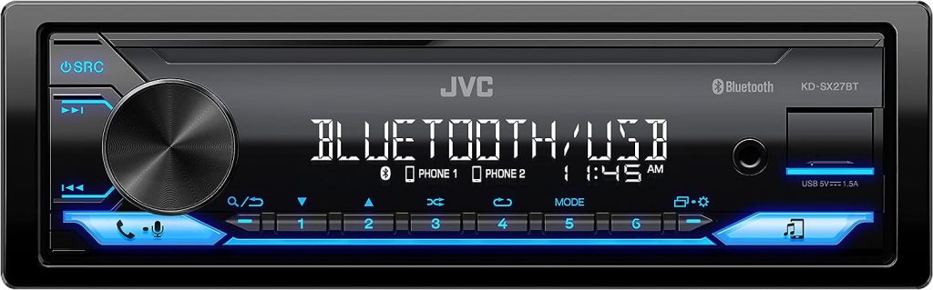 JVC KD-SX27BT Bluetooth Car Stereo with USB Port – AM/FM Radio, MP3 Player, High Contrast LCD, Detachable Face Plate – Single DIN – 13-Band EQ