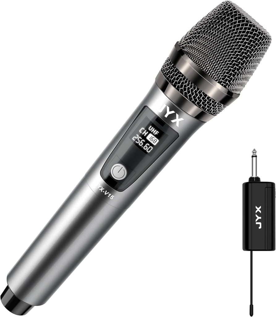 JYX Wireless Microphone, Dynamic Microphone for Karaoke with Receiver and Anti-Slip Ring, 80ft Transmission Distance, Rechargeable Mic System for Karaoke Night, Meeting, Compere, Party