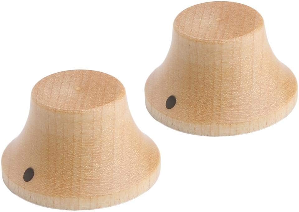 KAISH 2-Pack Wood Knobs LP/Strat Style Bell Knobs Guitar Bass Top Hat Wood Knob with Indicator Dot Maple Wood