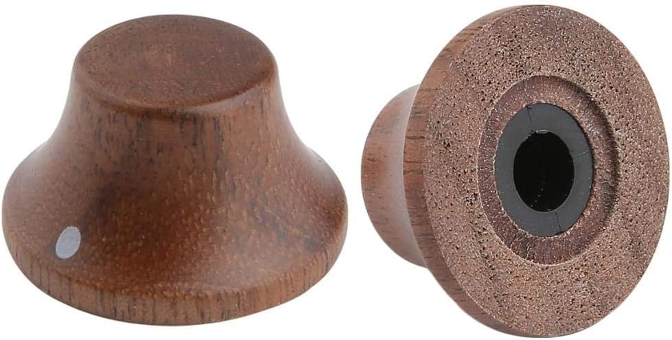 KAISH 4-Pack Wood Knobs LP/Strat Style Bell Knobs Guitar Bass Top Hat Wood Knob with Indicator Dot Walnut Wood
