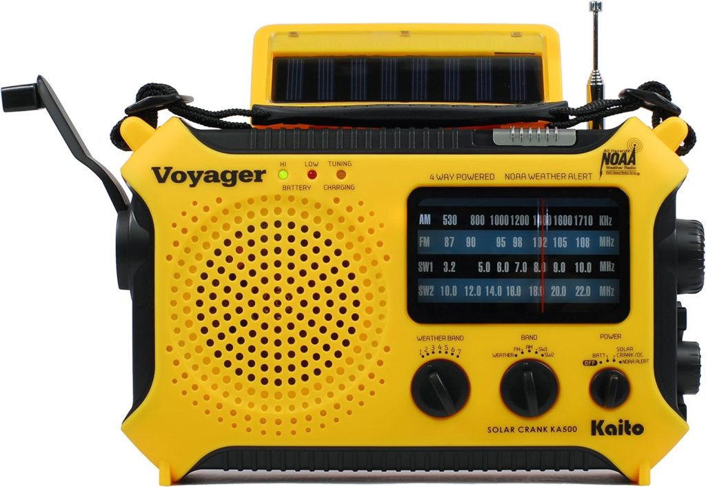 Kaito KA500 5-way Powered Solar Power,Dynamo Crank, Wind Up Emergency AM/FM/SW/NOAA Weather Alert Radio with Flashlight,Reading Lamp and Cellphone Charger, Yellow