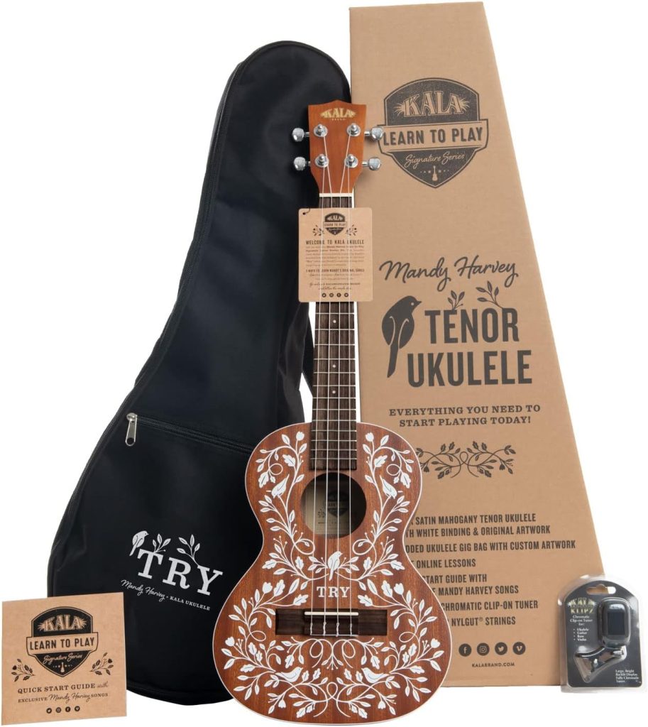 KALA, 4-String Ukulele, Right, Mahogany  White, Tenor LTP-MH