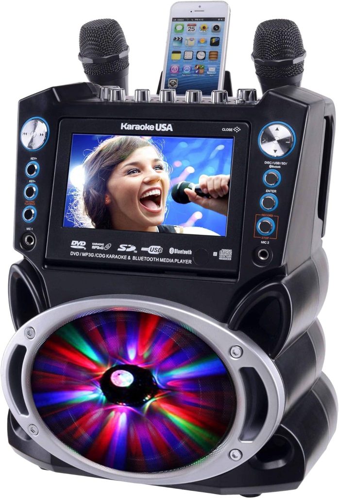 Karaoke USA GF842 DVD/CDG/MP3G Karaoke Machine with 7 TFT Color Screen, Record, Bluetooth and LED Sync Lights
