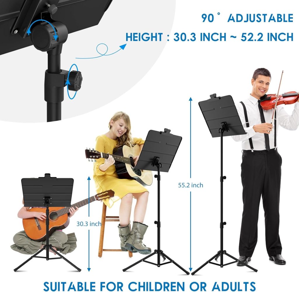 GLEAM Sheet Music Stand - Full Metal with Carrying Bag, Phone Holder, Sheet  Music Folder and Clip, 5 in 1 Desktop Book Stand