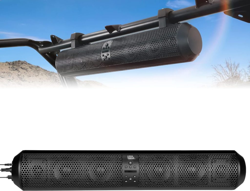 KEMIMOTO UTV Sound Bar SXS Speaker Wireless Control Bluetooth Compatible X3 SoundBar with 2X Tweeter and 4X Subwoofer Compatible with Polaris Can am Honda CForce, for 1.56- 2.25 Roll Cage