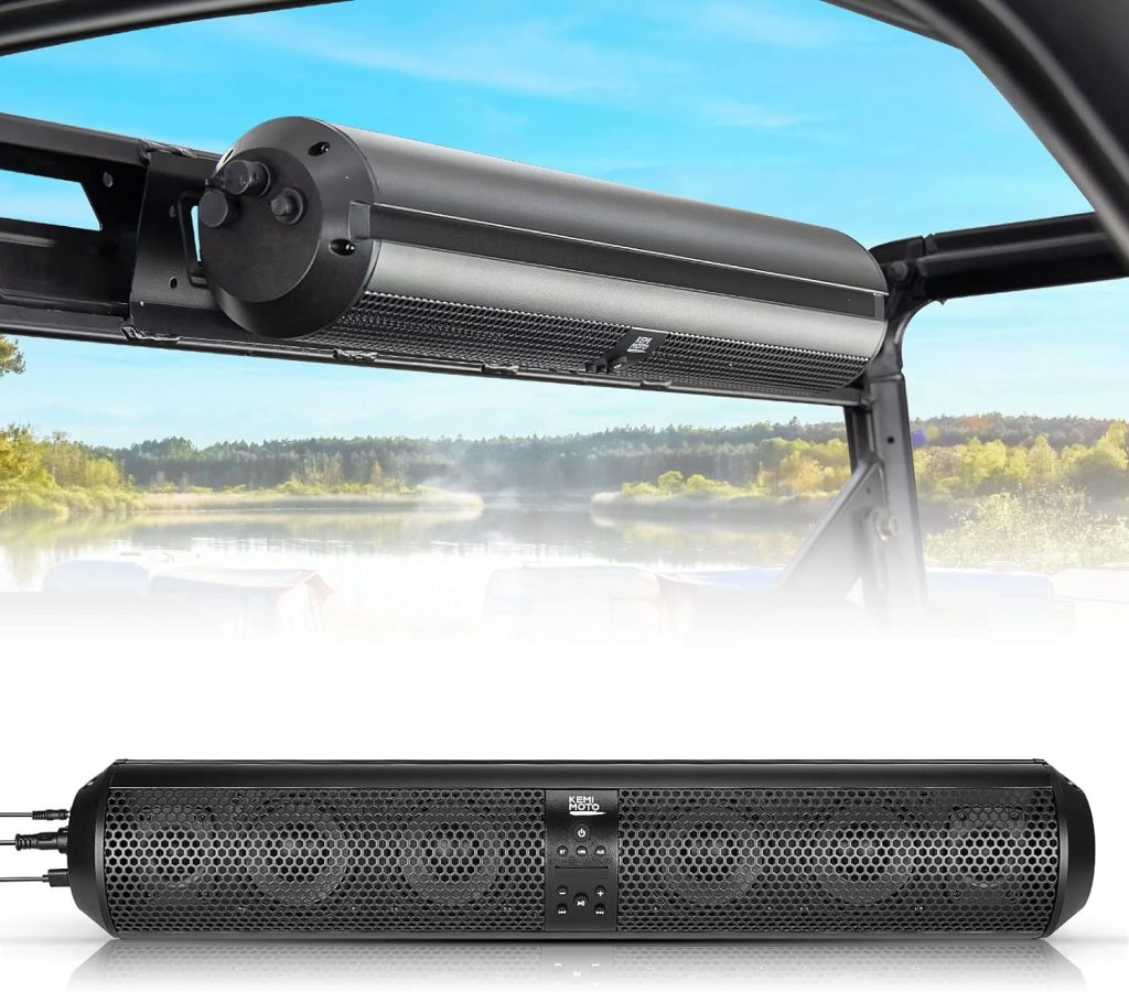 KEMIMOTO UTV Soundbar SxS Speakers X3 Audio Sound bar System with 2X Tweeters and 4X Subwoofers Waterproof Bluetooth Compatible AUX Input USB Port 500W 28 Outdoor Marine Soundbars