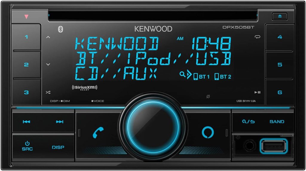 KENWOOD DPX505BT Double DIN in-Dash CD Car Stereo. AM/FM with Bluetooth, Amazon Alexa Voice Control, High-Contrast 3-line Display with Variable-Color Illumination, SiriusXM