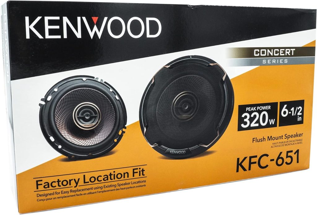 Kenwood KFC-651 Concert Series Car Speakers (Pair) - 6.5 2-Way Speakers, 320W (100 RMS), 4-Ohm Impedance, Polypropylene Woofer  Balanced Dome Tweeter