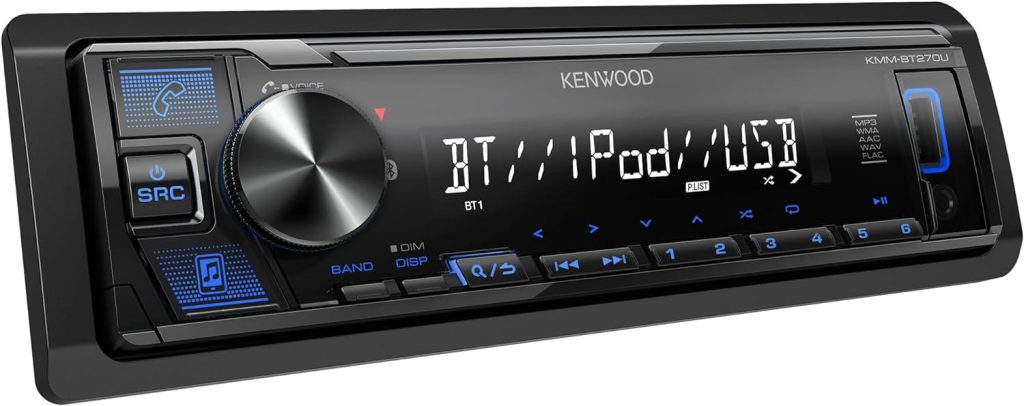 KENWOOD KMM-BT270U Bluetooth Digital Media Car Stereo Receiver with USB Port – AM/FM Radio, MP3 Player, High Contrast LCD, Detachable Face Plate, Single DIN, 13-Band EQ