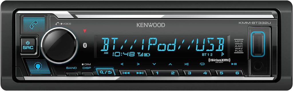 KENWOOD KMM-BT332U Bluetooth Single DIN Car Stereo with USB Port, AM/FM Radio, MP3 Player, Multi Color LCD, Detachable Face, Built in Amazon Alexa, Compatible with SiriusXM Tuner