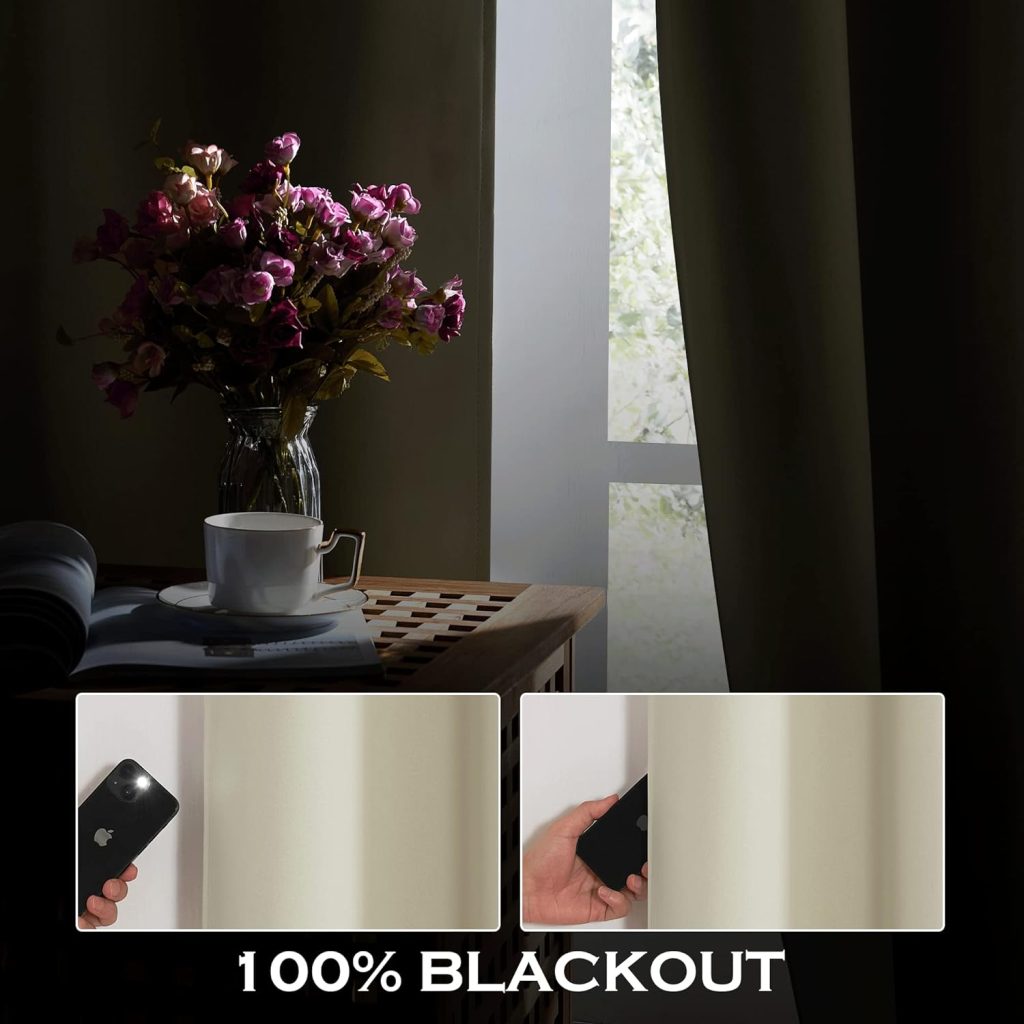 KGORGE 4-in-1 Soundproof Anti Dust 100% Blackout Curtains with Melt-Blown Layer Thermal Insulating Window Treatment Drapes for Living Room Bedroom Kis Nursery, W 52 x L 84, Cream Beige, 2 Panels