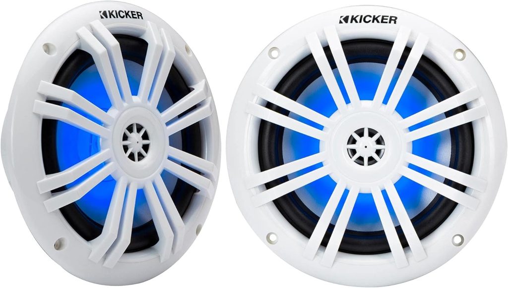KICKER 49KM604WL KM 6.5 4Ω Blue LED Marine Coaxial Speakers - Pair