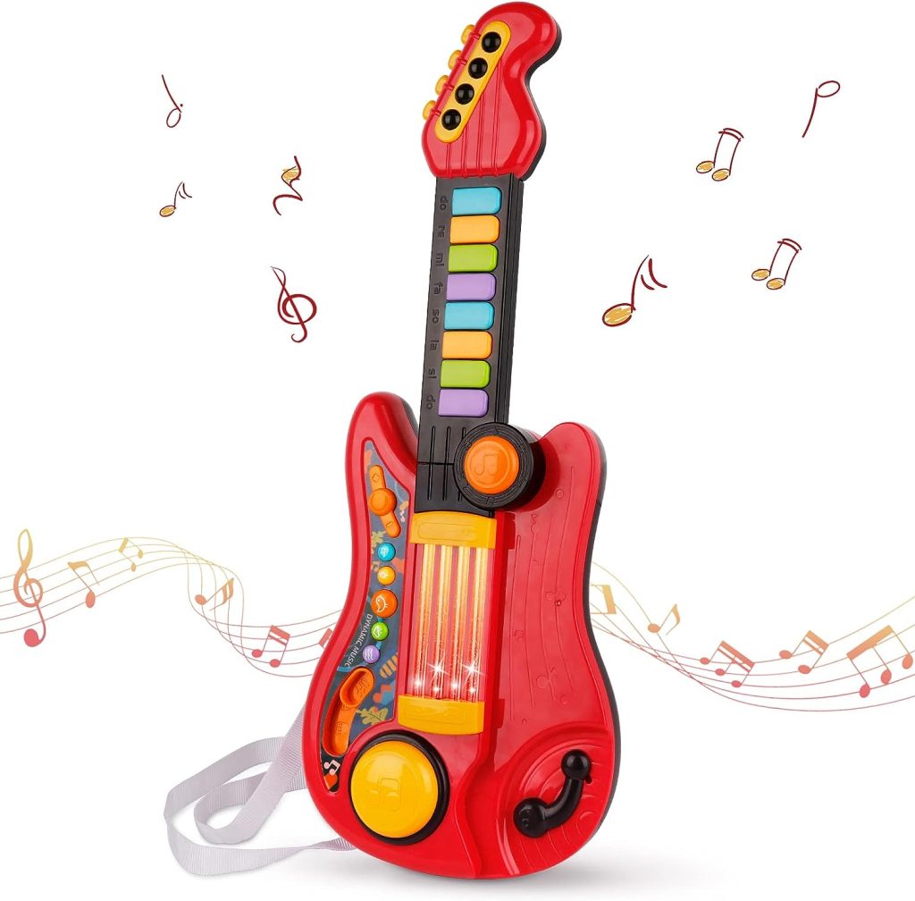 Kids Guitar 2 In 1 Musical Instruments for Kids Piano Toddler Toy Guitar with Strap Electric Guitar for Kids Music Toys for 3 4 5 Year Old Boys Girls Birthday Christmas Gifts (Red)