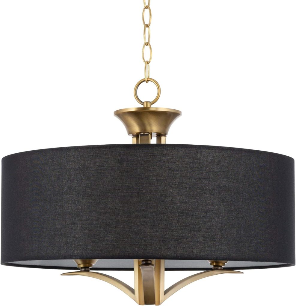 Kira Home Alondra 20 Modern 3-Light Drum Chandelier + Black Fabric Shade, Adjustable Height, Warm Brass Finish