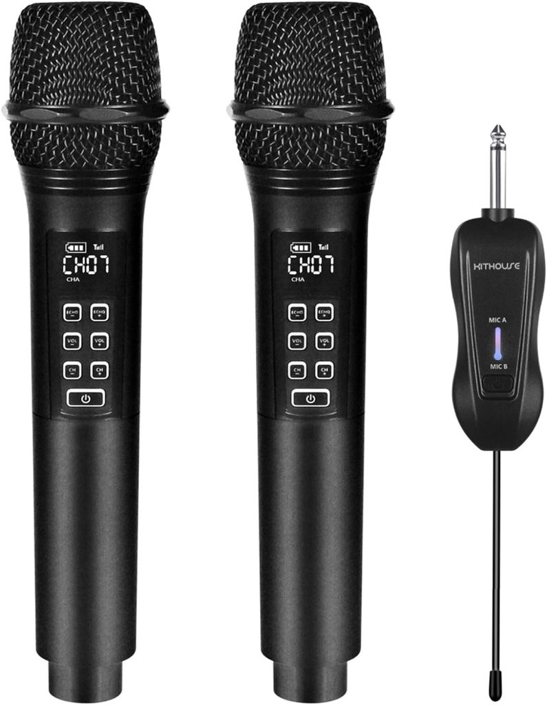 KITHOUSE K28 Rechargeable Wireless Microphone Karaoke Cordless Microphone with Volume  Echo Control and Receiver, UHF Handheld Dynamic Microphone for Singing Karaoke Speech, Black