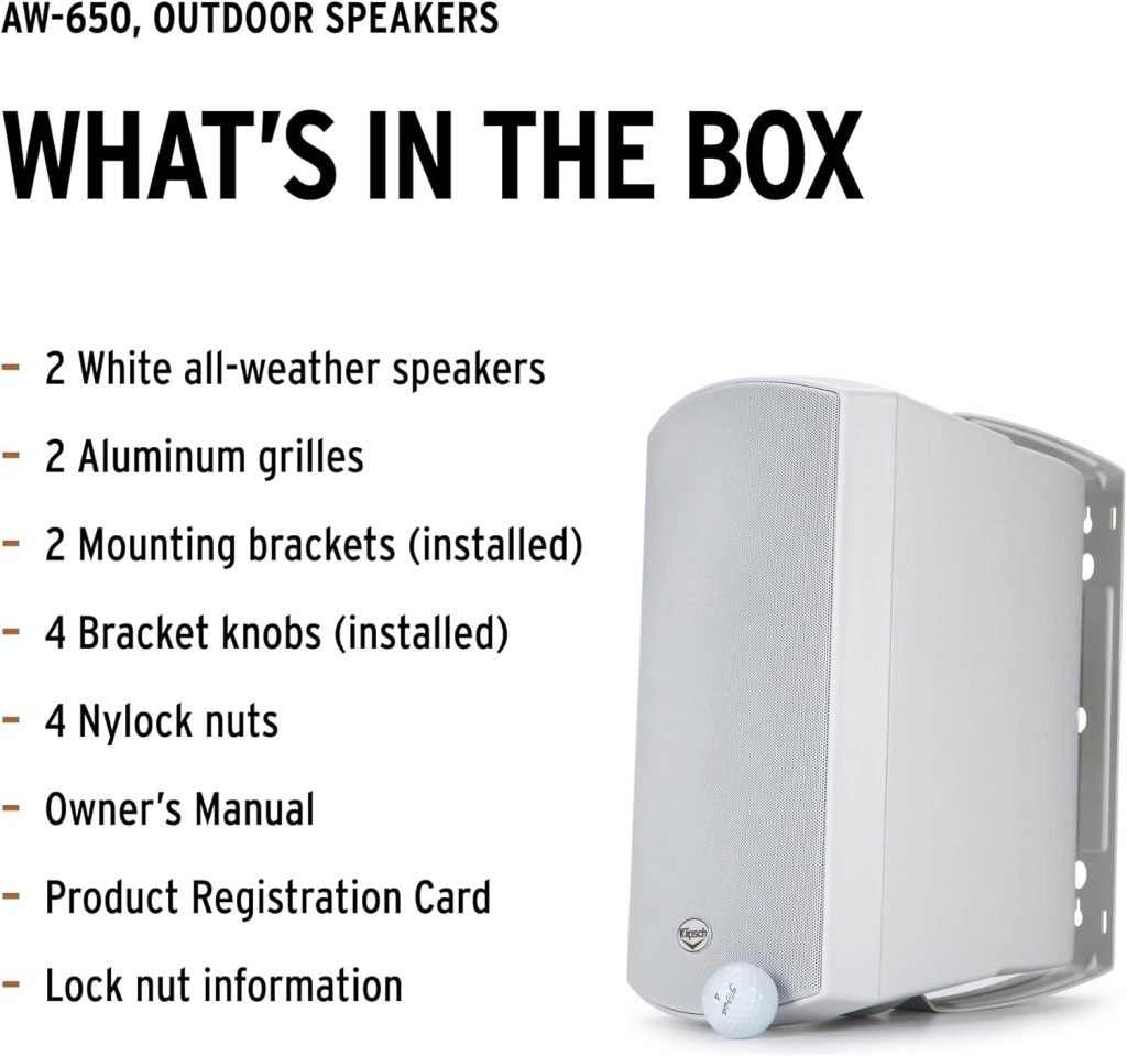 Klipsch AW-650 Indoor/Outdoor Speaker, White (Pair) - Two-Way All-Weather Loudspeakers - 6.5” IMG Woofer  1” Titanium Dome Tweeter - UV-Resistant Enclosure