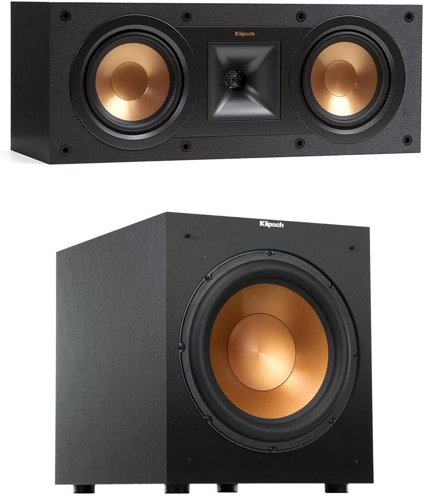 Klipsch Reference R-12SW 12 400W All-Digital Powered Subwoofer, Brushed Black Polymer Veneer with R-25C Center Speaker