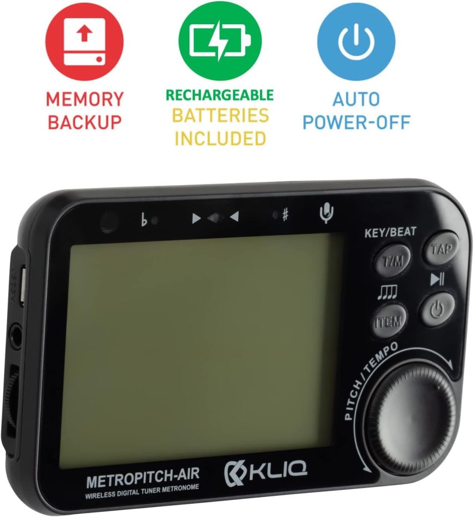 KLIQ MetroPitch - Metronome Tuner for All Instruments - with Guitar, Bass, Violin, Ukulele, and Chromatic Tuning Modes (MetroPitch, Black)