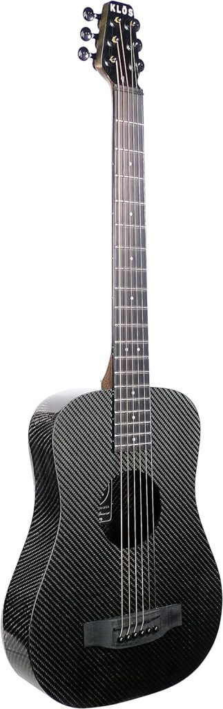 KLOS Travel Deluxe, Durable Carbon Fiber Acoustic Electric Guitar - Black with Gig Bag, Strap, Capo, and more