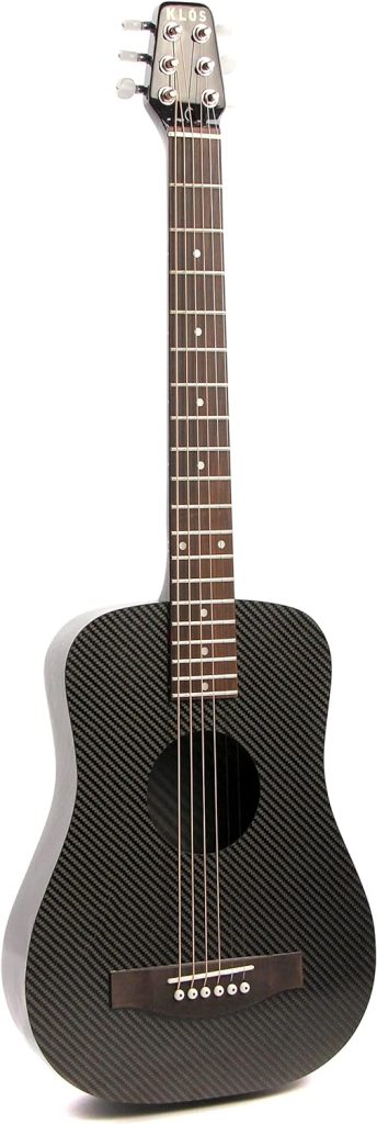 KLOS Travel Guitar, Durable Carbon Fiber Acoustic Guitar - Black with Gig Bag, Strap, Capo and more