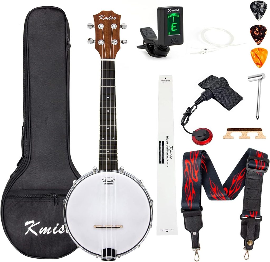 Kmise, 4, Banjo Ukulele, Concert Size 23 Inch (with Bag Tuner Strap Strings Pickup)