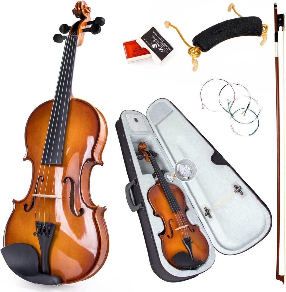 Kmise, 4 Solid Wood Fiddle for Adults, Beginners Students Kids, Hard Case with Hygrometer,Violin Bow,Shoulder Rest, Rosin,Extra Strings (4/4)