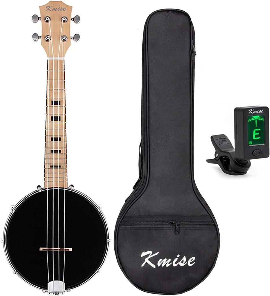 Kmise Banjo Ukulele 4 String Ukelele Uke Concert 23 Inch Size Maple with Bag Tuner (Black Maple)