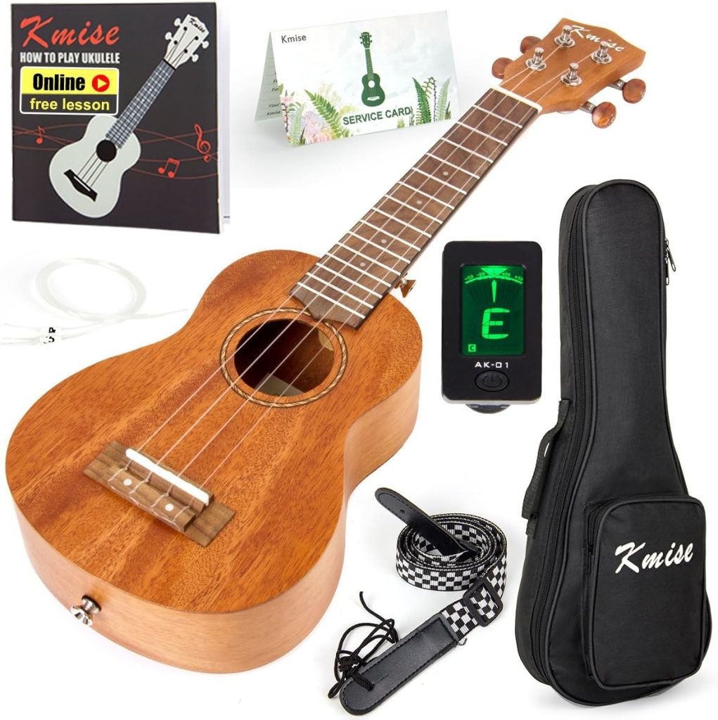 Kmise Soprano Ukulele Professional Mahogany Instrument 21 Inch Hawaiian Ukalalee for Beginner With Ukelele Starter Kit ( Free Online Lesson Bag Tuner Strap Replacement Strings Instruction Booklet )