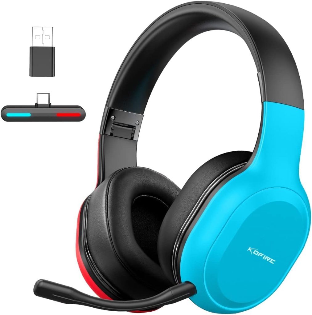 KOFIRE UT-01 Wireless Gaming Headset for Nintendo Switch Lite OLED Model, 2.4GHz Ultra-Low Latency Bluetooth Gaming Headphone with Removable Microphone, USB-C to USB-A Adapter for PS5, PS4, PC