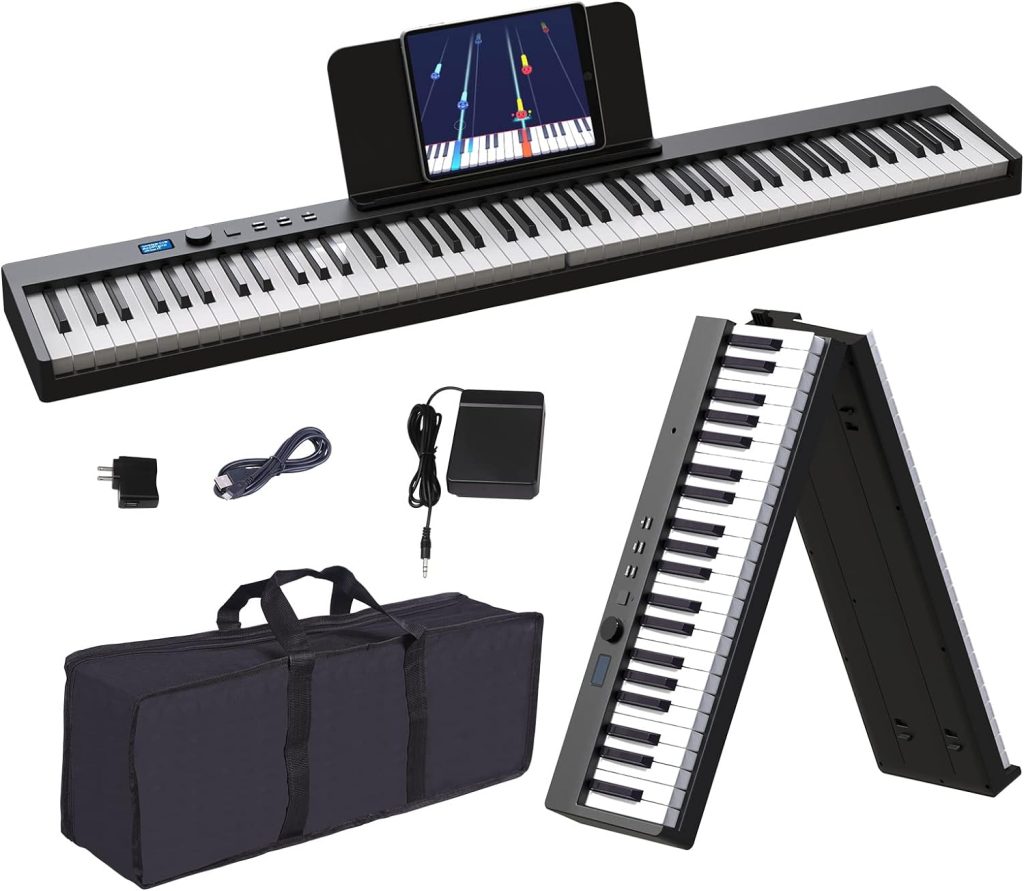 FVEREY Foldable Piano Keyboard, 61 Keys Semi Weighted Electric Keyboard,  Portable Travel Piano Digital Music Keyboard for Beginners with Sustain