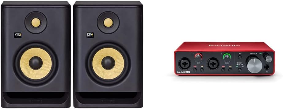 KRK RP5 Rokit 5 G4 Professional Bi-Amp 5 Powered Studio Monitor Pair, Black  Focusrite Scarlett 2i2 (3rd Gen) USB Audio Interface with Pro Tools | First