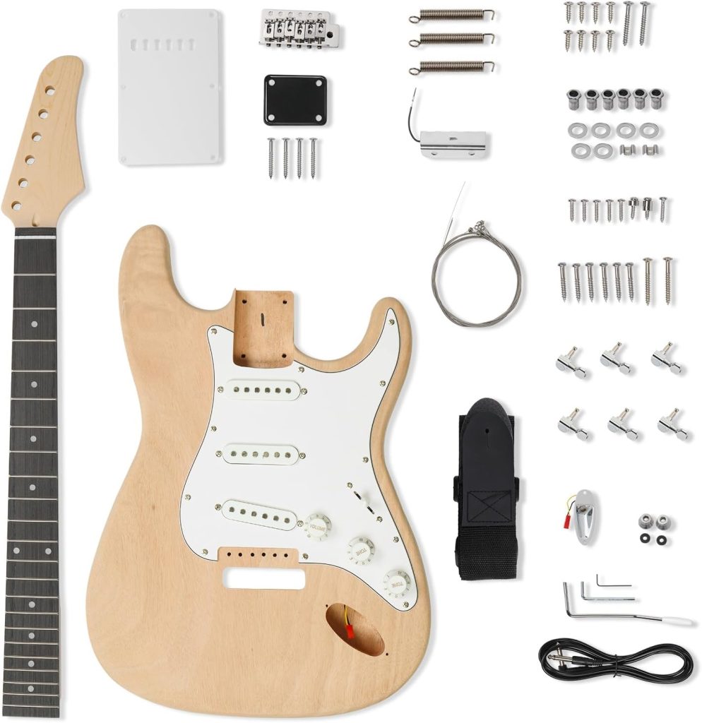 Ktaxon DIY Electric Guitar Kit with Mahogany Body, KST Style 6 Strings Electric Guitar Kits W/Maple Neck, Techwood Fretboard, SSS Pickups, Shoulder Strap, All Accessories Included