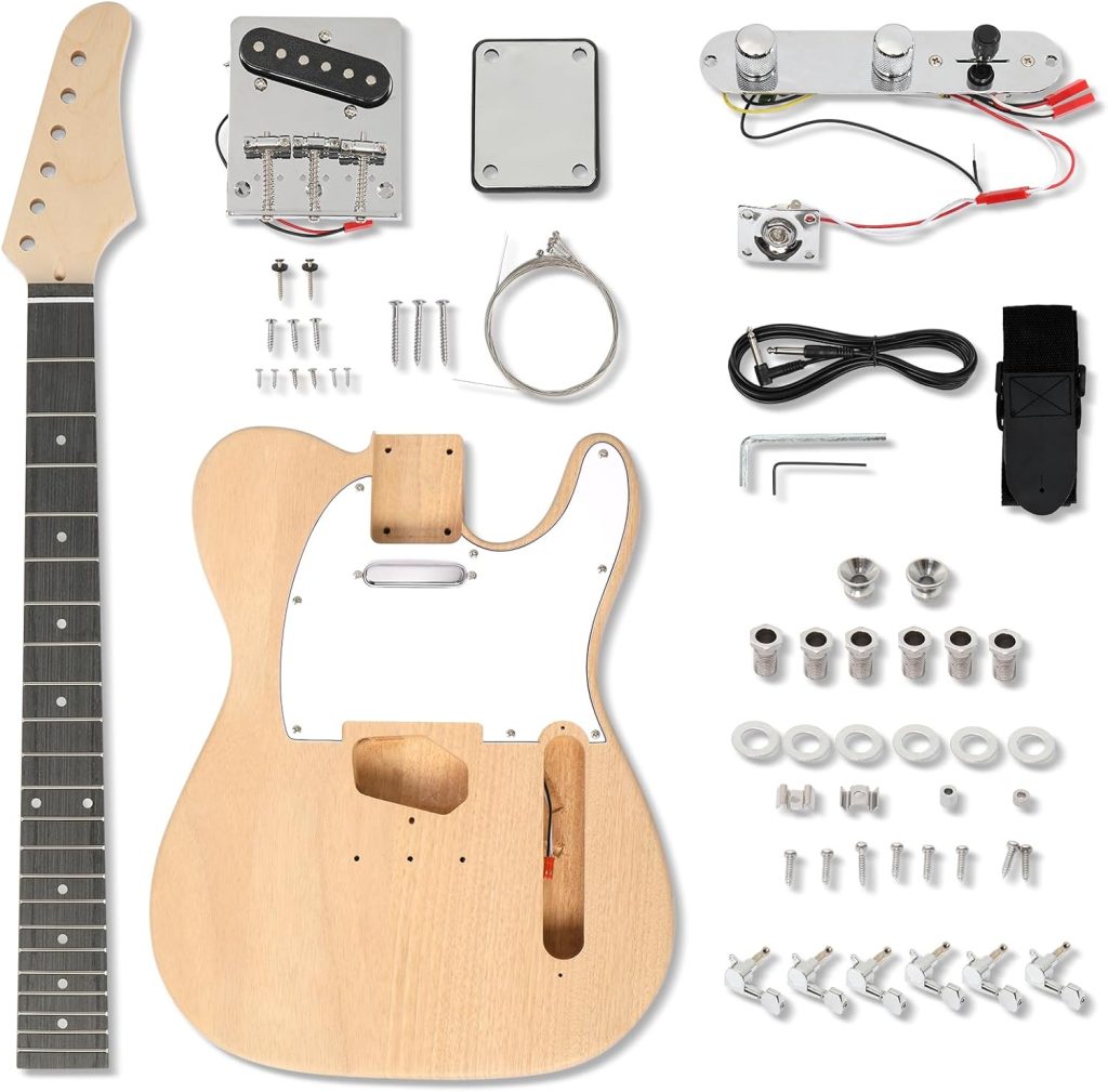 Ktaxon DIY Guitar Kit with Mahogany Body, Ebony Fingerboard and Maple Neck, 6 String DIY electric Guitar Kit with Classic Design, Easy Installation and Full Equipment to Build Your Own Guitar (TL)