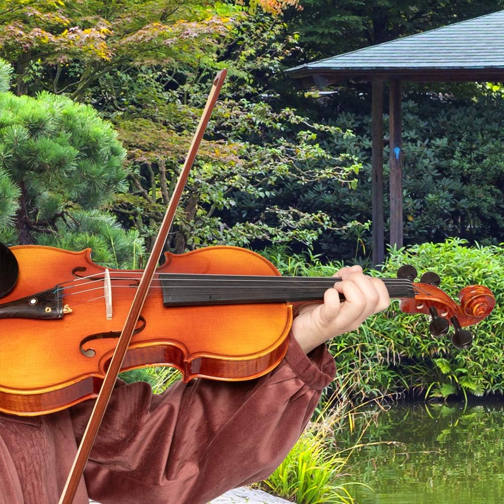 Ktaxon Violin 4/4 Full Size for Adults  Kids, Solid Wood Acoustic Violin Set for Beginners with Hard Case, Tuner, Adjustable Shoulder Rest, Bow, Bridge, Rosin, Strings(Varnish Brown)