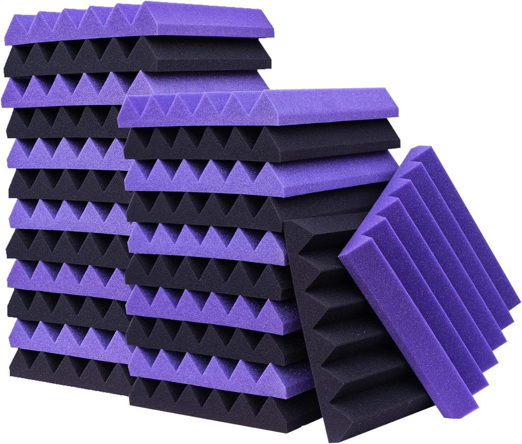 KTOESHEO 24 Pack Acoustic Panels,2 x 12 x 12Sound Proof Foam Panels for Wall,Fireproof Absorbing Noise Cancelling Panels,to Absorb Noise and Eliminate Echoes. (12 purple+12 black)