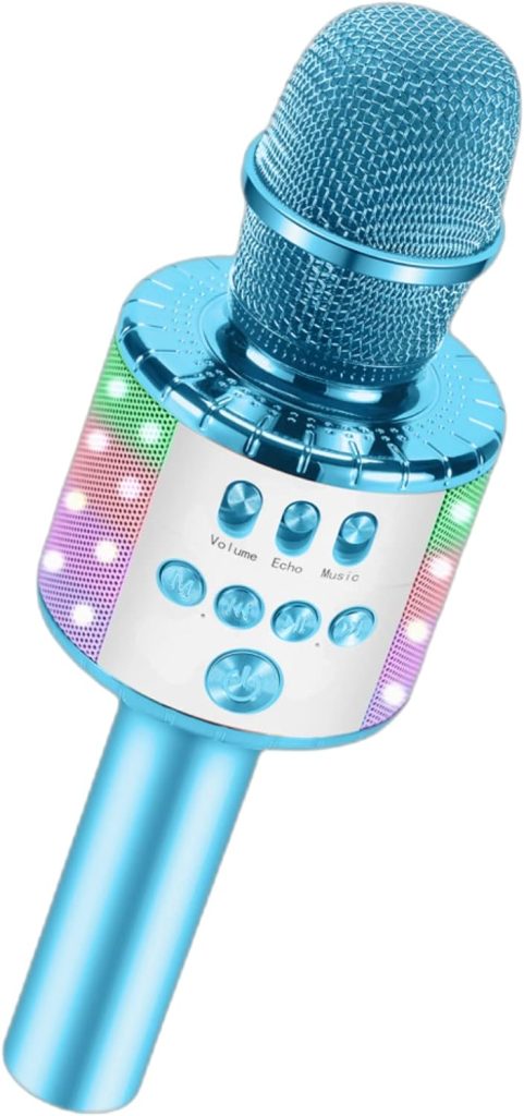 Kussla Karaoke Microphone for Kids, Wireless Singing Microphone Bluetooth Karaoke Machine with LED Lights, Magic Sing Karaoke Girls And Boys Birthday Gifts Home KTV