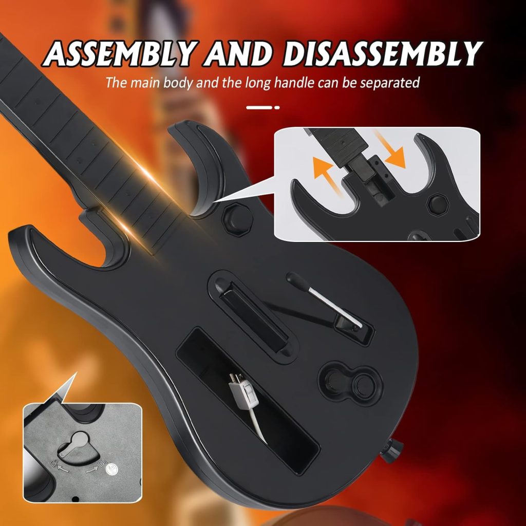 KYAYUGM Wireless Wii Guitar Compatible for Nintendo Wii, Supports for Guitar Hero and Rock Band Games. - BLACK（Rock Band 1 is Not Supported）