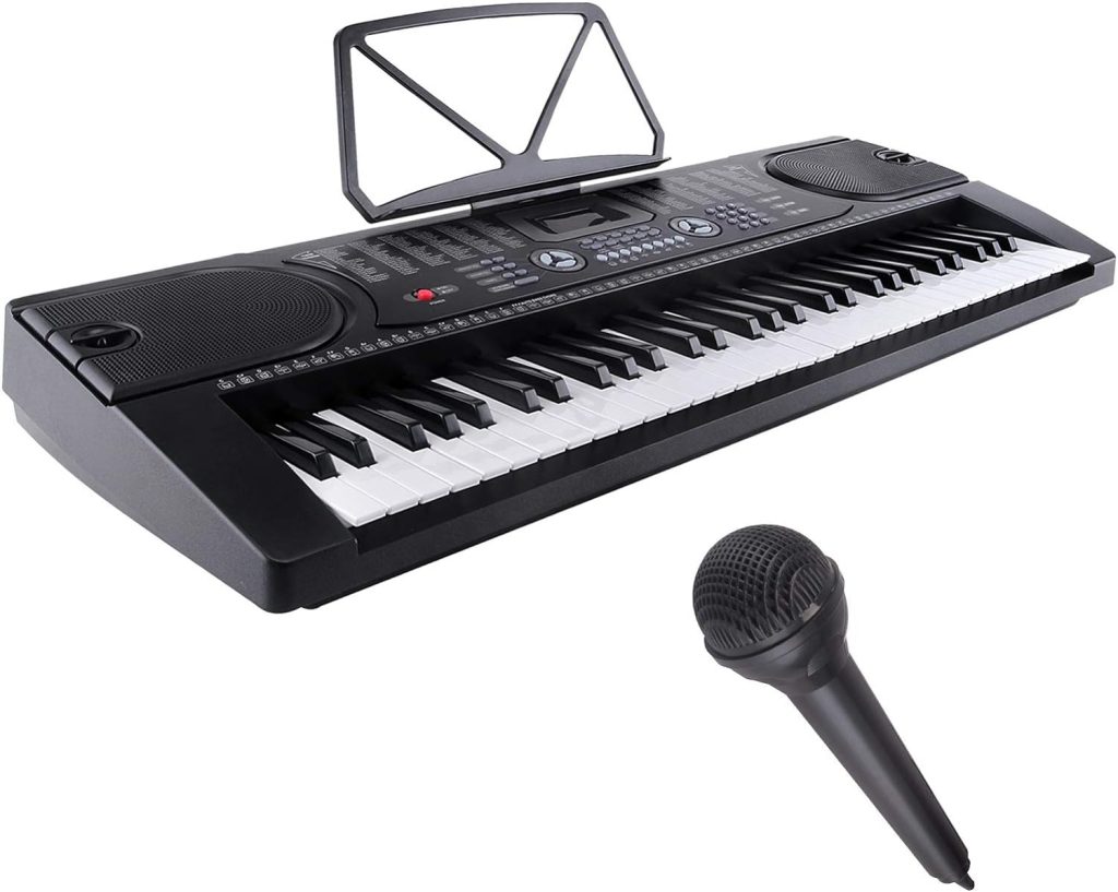 LAGRIMA LAG-300 61 Key Portable Electric Keyboard Piano w/ 3-step Teaching, Built In Speakers, Digital Display, Microphone, Dual Power Supply, Music Sheet Stand for Beginner (Kid  Adult) Black